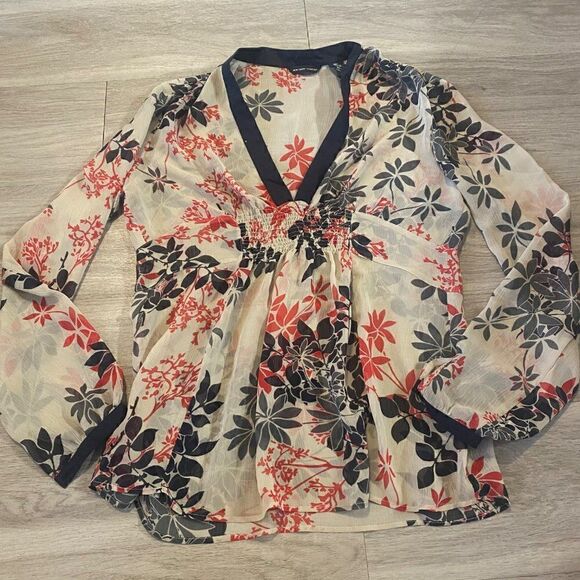 New York & Company Tops - New York & Complany sheer floral v neck women's blouse size medium